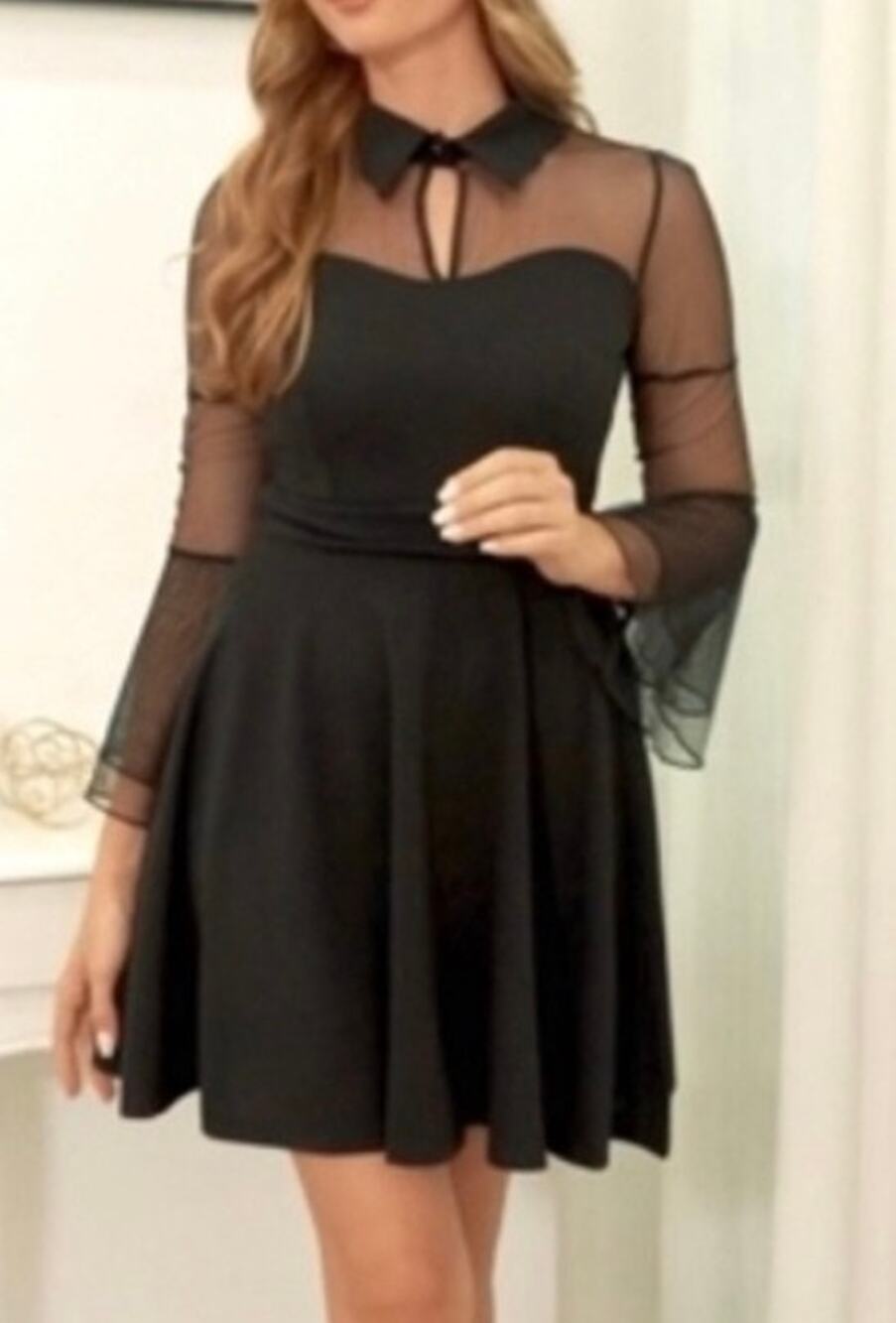 Unique Vintage Iwemek Gothic Keyhole Mesh Long Bell Sleeve Dress 1XL NWOT